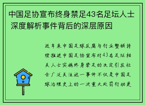 中国足协宣布终身禁足43名足坛人士 深度解析事件背后的深层原因